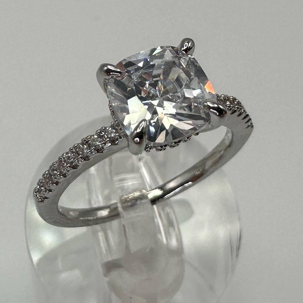 Cubic Zirconia Ring Sterling Silver plated Engagement Ring - Picture 5 of 12